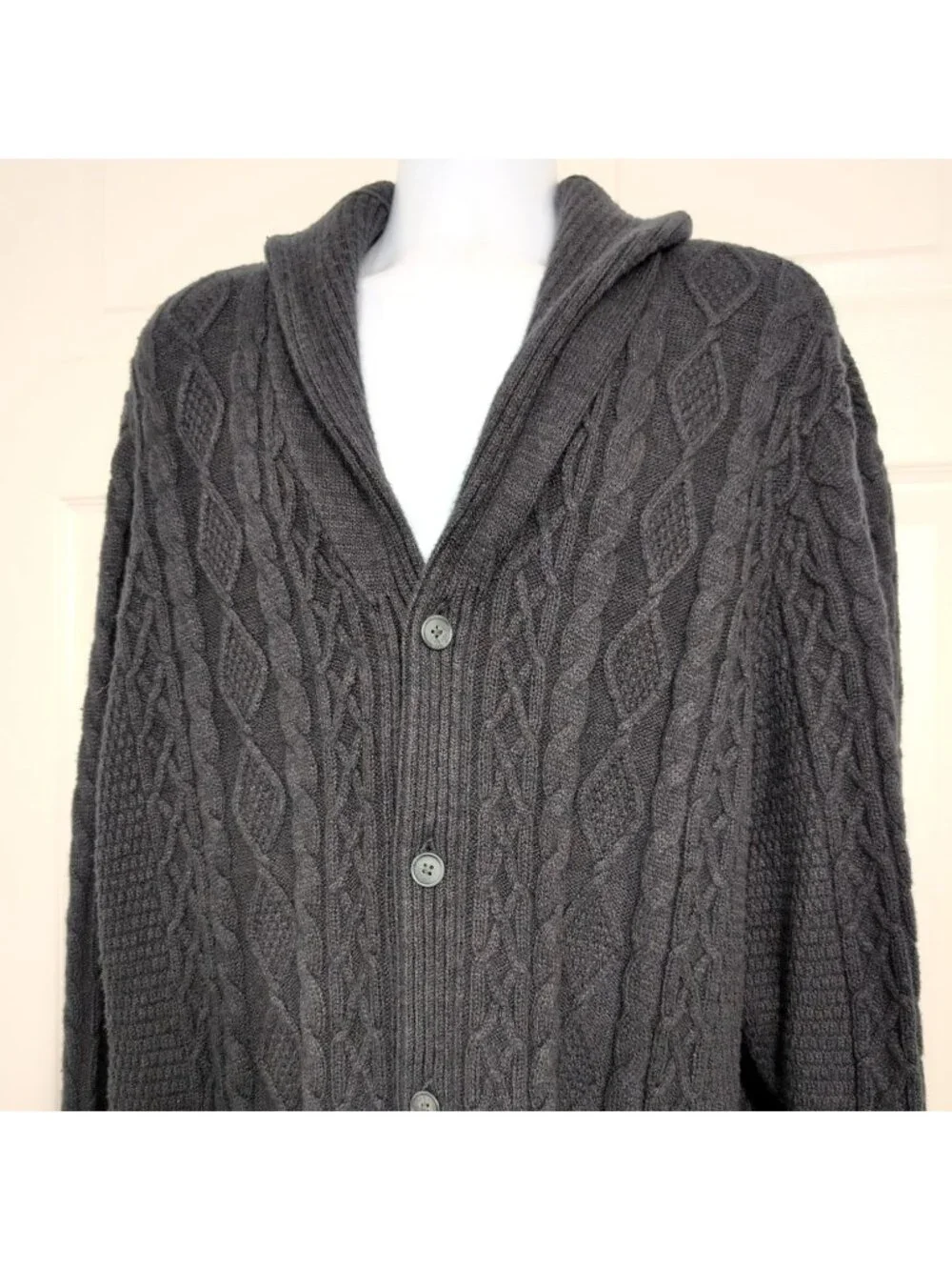Lands End Donegal Cable Knit Cardigan Mens Size XXL Grunge Grandpa Shawl Collar